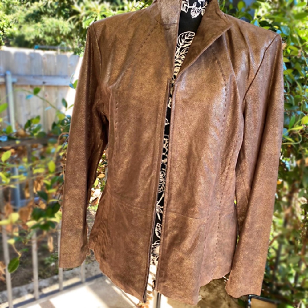 Bronze Leather Jacket by COLDWATER CREEK🍁 - Picture 5 of 9